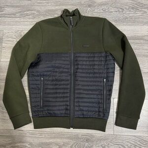 Tahari Men Olive and Black Quilted Zippered High Neck Front Pocket Jacket Size S